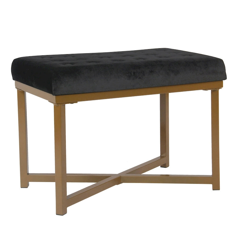 Velvet Tufted Ottoman with Gold Metal Base