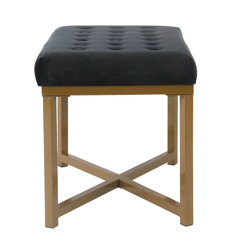 Velvet Tufted Ottoman with Gold Metal Base
