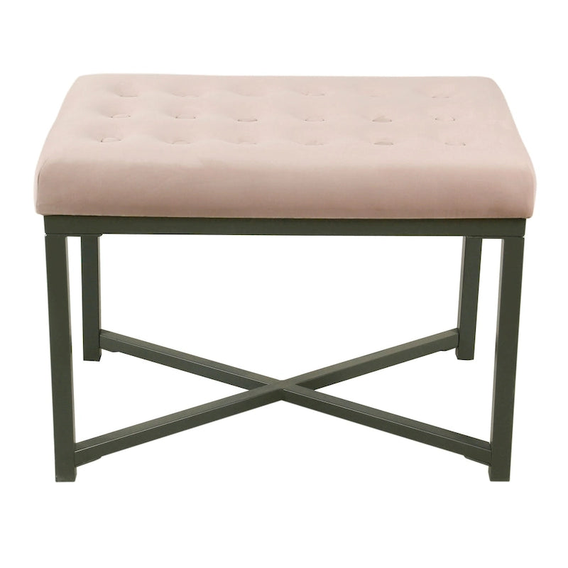 Velvet Tufted Ottoman with Gold Metal Base