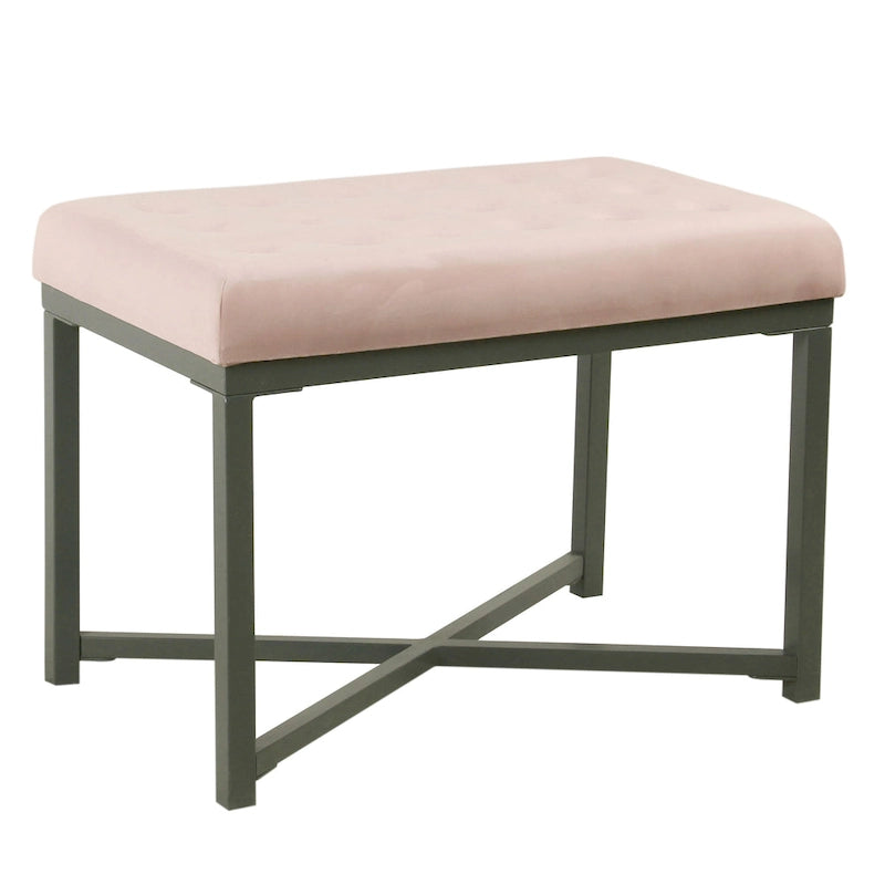 Velvet Tufted Ottoman with Gold Metal Base