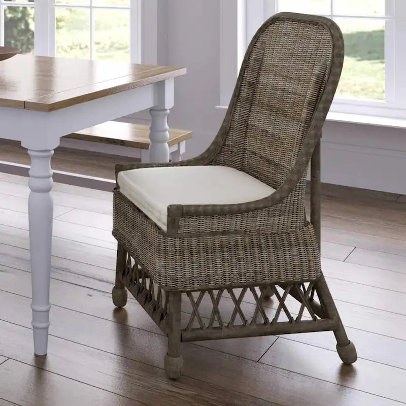 Natural Rattan Cushioned Dining Accent Chair