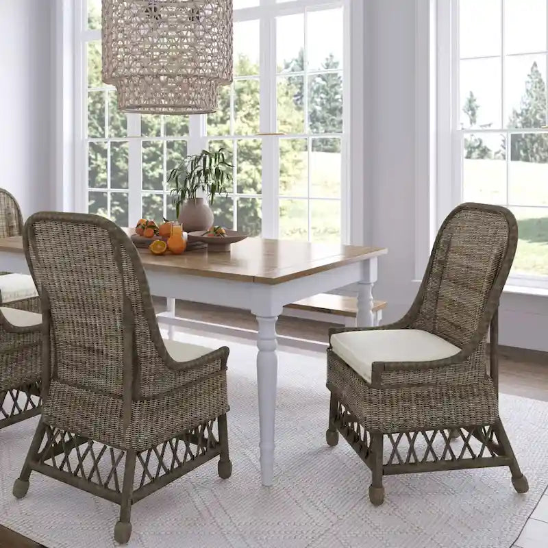 Natural Rattan Cushioned Dining Accent Chair