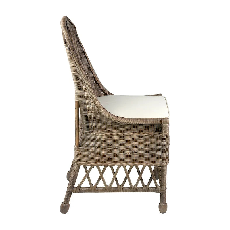 Natural Rattan Cushioned Dining Accent Chair
