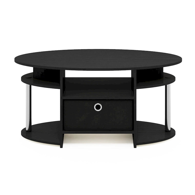 Oval Coffee Table with Built-In Shelf and Storage Bin