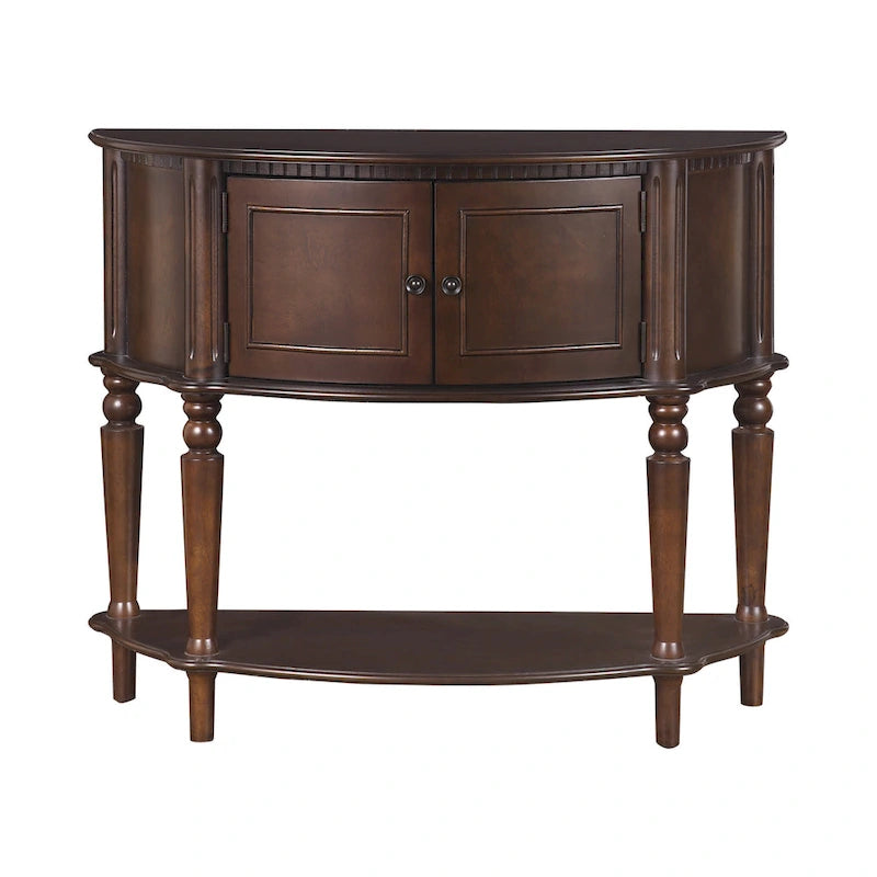 Brown Traditional Half-Round Console Table in Solid Wood