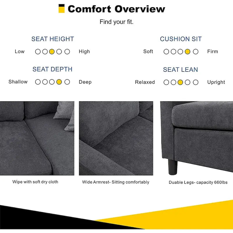 Linen Upholstered L-Shaped Sectional Sofa with Reversible Chaise