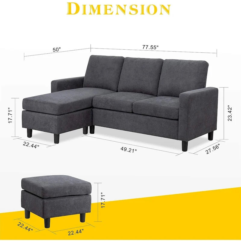 Linen Upholstered L-Shaped Sectional Sofa with Reversible Chaise