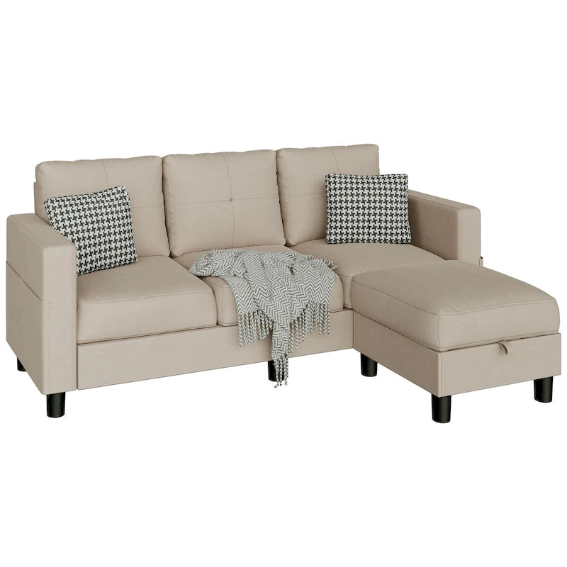 Linen Upholstered L-Shaped Sectional Sofa with Reversible Chaise