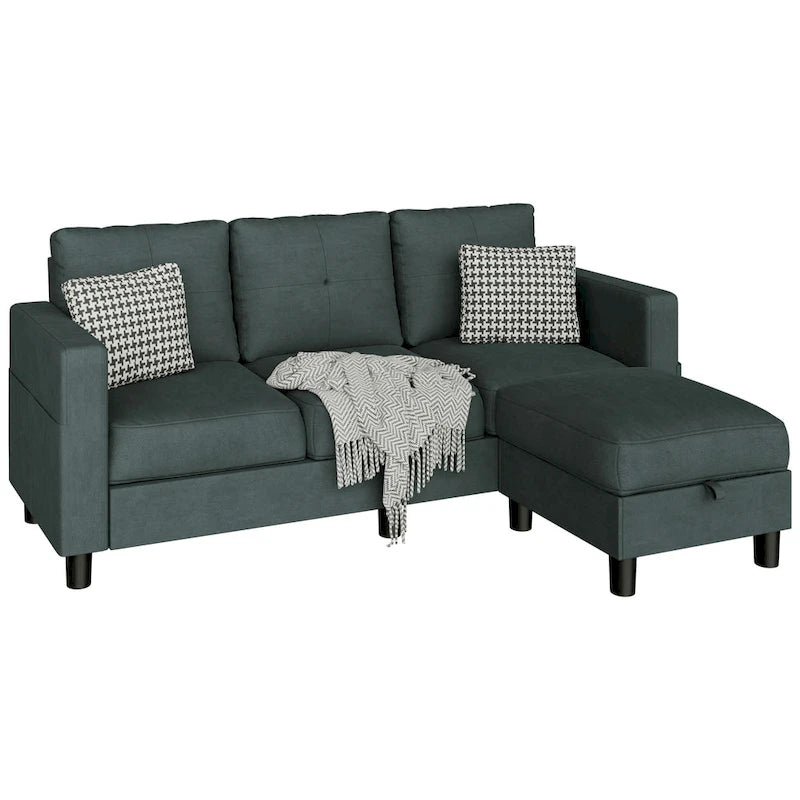 Linen Upholstered L-Shaped Sectional Sofa with Reversible Chaise