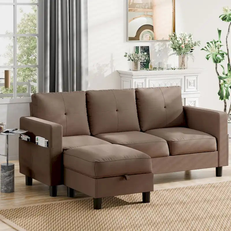 Linen Upholstered L-Shaped Sectional Sofa with Reversible Chaise