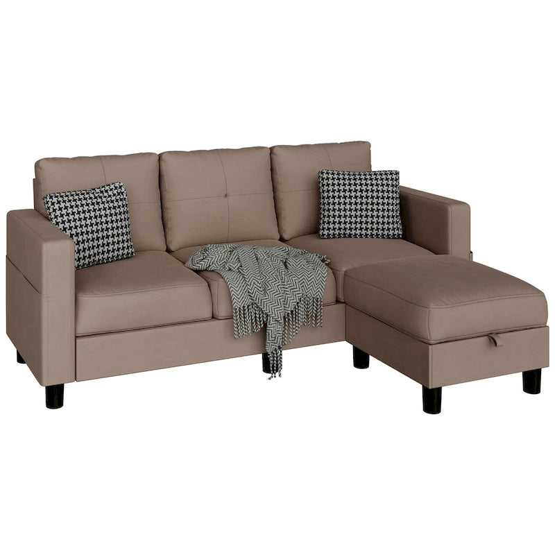 Linen Upholstered L-Shaped Sectional Sofa with Reversible Chaise