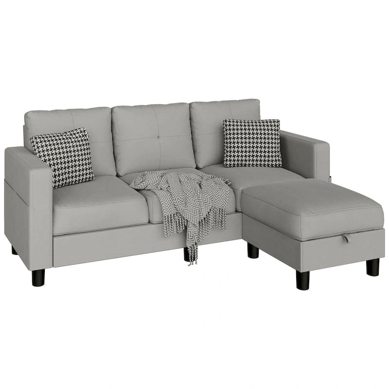 Linen Upholstered L-Shaped Sectional Sofa with Reversible Chaise