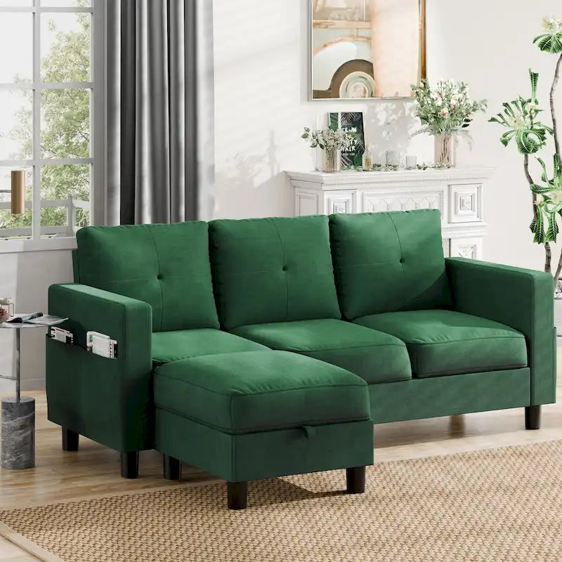 Linen Upholstered L-Shaped Sectional Sofa with Reversible Chaise