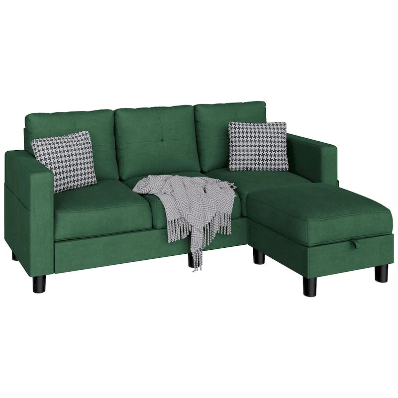 Linen Upholstered L-Shaped Sectional Sofa with Reversible Chaise