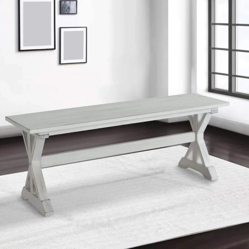 Backless Wood Dining Bench, Antique White Farmhouse Style