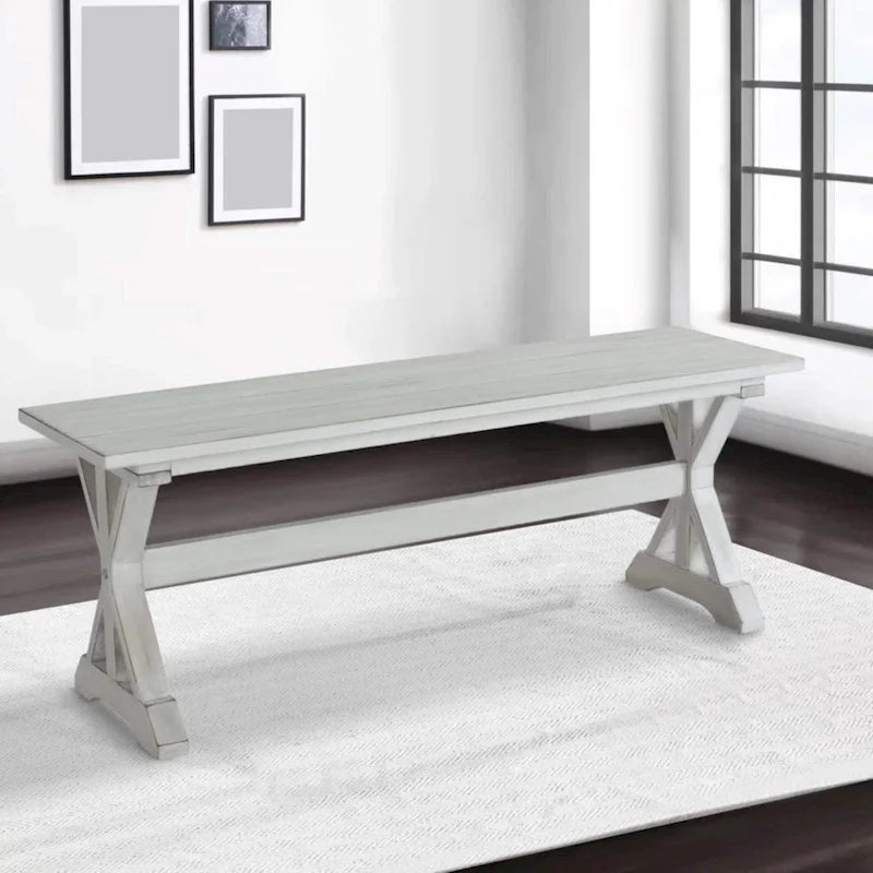 Backless Wood Dining Bench, Antique White Farmhouse Style