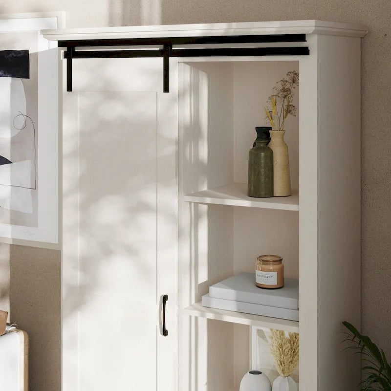 Farmhouse Storage Cabinet with Adjustable Shelves and Sliding Barn Door - 16.75D x 36.25W x 68H