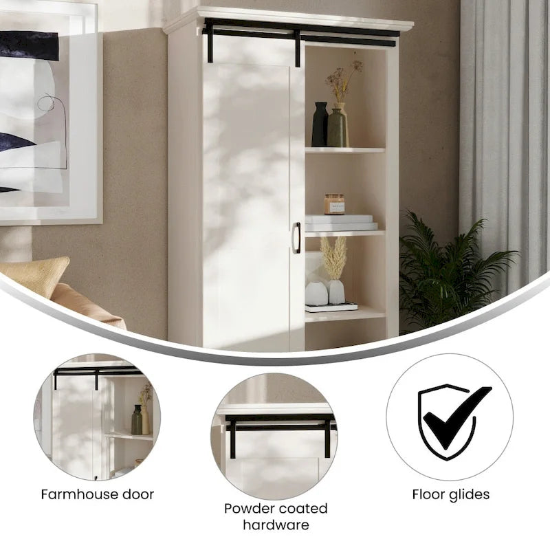 Farmhouse Storage Cabinet with Adjustable Shelves and Sliding Barn Door - 16.75D x 36.25W x 68H