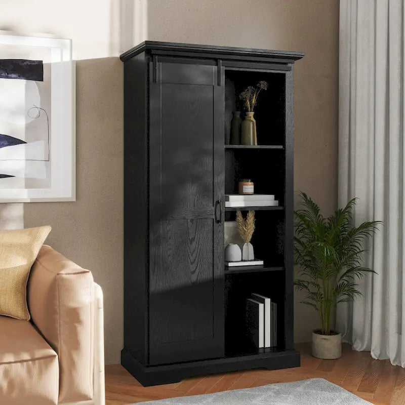 Farmhouse Storage Cabinet with Adjustable Shelves and Sliding Barn Door - 16.75D x 36.25W x 68H