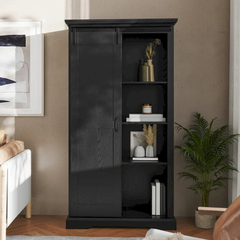 Farmhouse Storage Cabinet with Adjustable Shelves and Sliding Barn Door - 16.75D x 36.25W x 68H