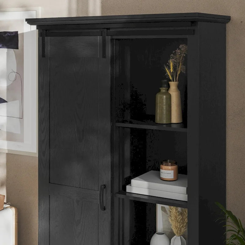 Farmhouse Storage Cabinet with Adjustable Shelves and Sliding Barn Door - 16.75D x 36.25W x 68H