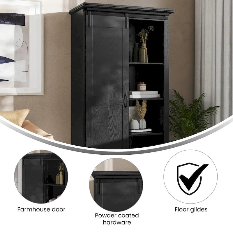Farmhouse Storage Cabinet with Adjustable Shelves and Sliding Barn Door - 16.75D x 36.25W x 68H