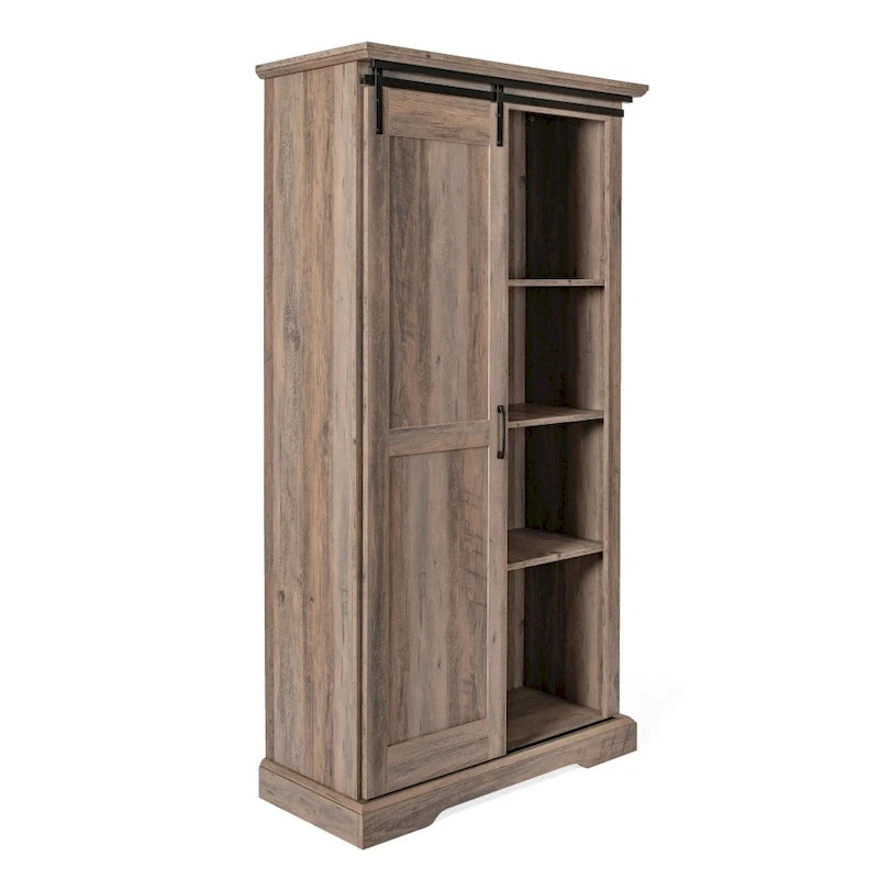 Farmhouse Storage Cabinet with Adjustable Shelves and Sliding Barn Door - 16.75D x 36.25W x 68H
