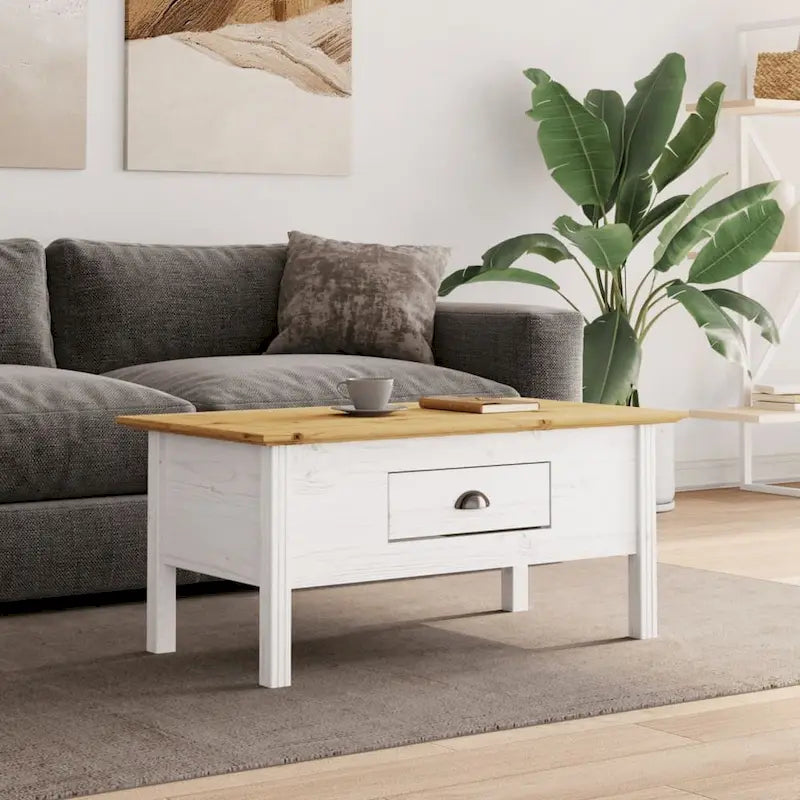 Solid Pine Wood Coffee Table with Drawer - 39.4x21.7x18.1"