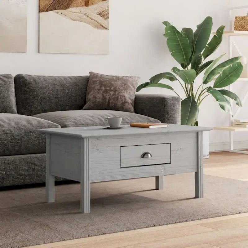 Solid Pine Wood Coffee Table with Drawer - 39.4x21.7x18.1"
