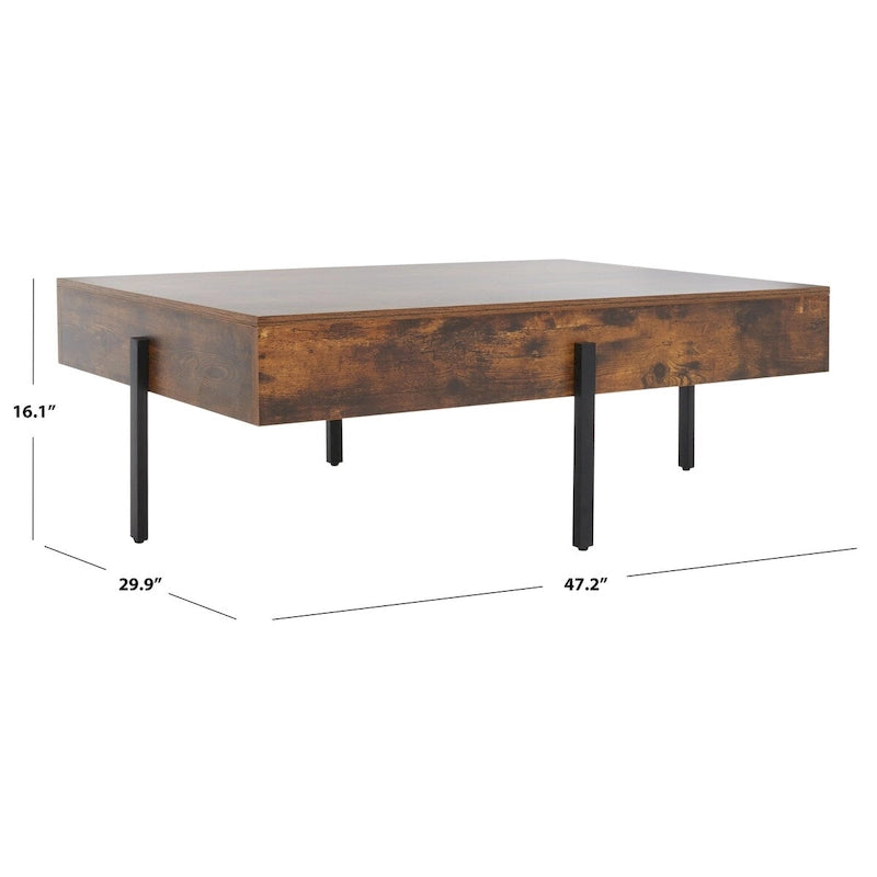 Wood Coffee Table with Black Metal Legs - 47Wx30Dx16H