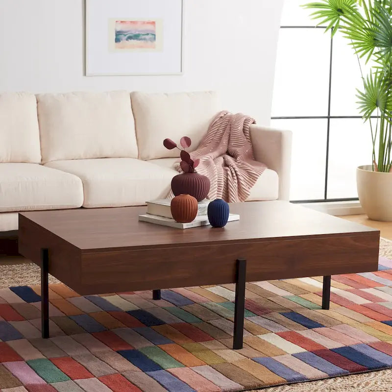 Wood Coffee Table with Black Metal Legs - 47Wx30Dx16H