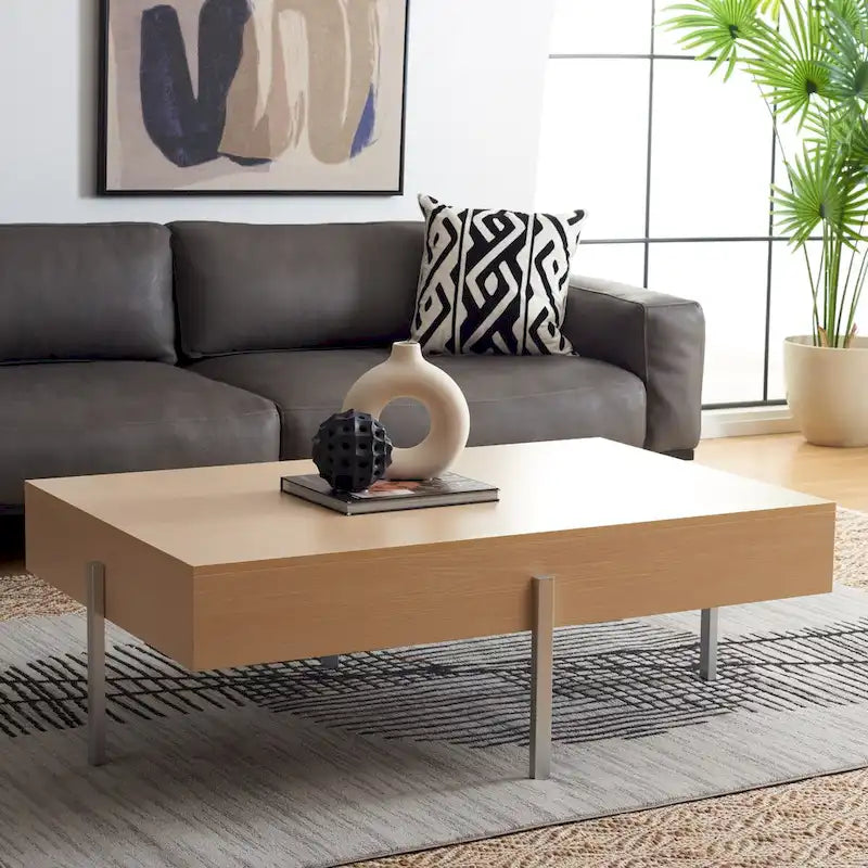 Wood Coffee Table with Black Metal Legs - 47Wx30Dx16H