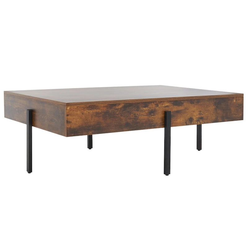 Wood Coffee Table with Black Metal Legs - 47Wx30Dx16H