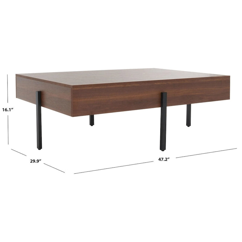 Wood Coffee Table with Black Metal Legs - 47Wx30Dx16H