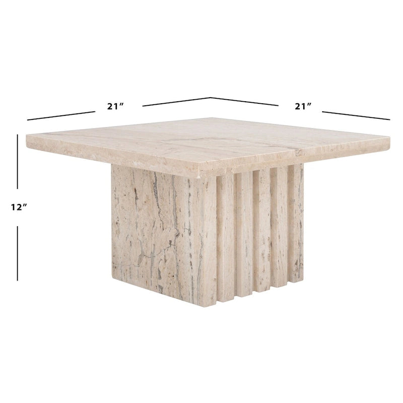 Square Travertine Marble Accent Table - 21"x21"x12"