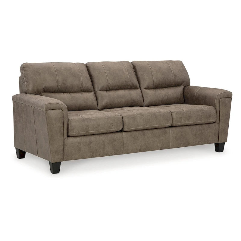 Brown/Beige Faux Leather Sofa - 89W x 38D x 39H
