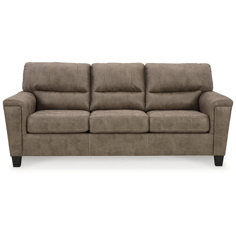 Brown/Beige Faux Leather Sofa - 89W x 38D x 39H