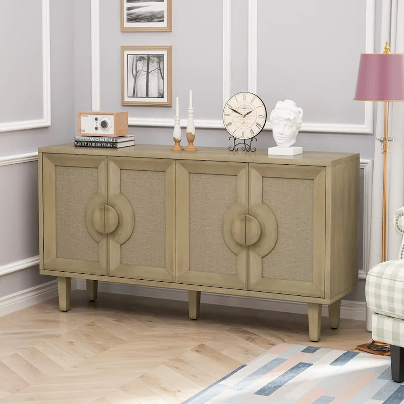 59.84Elegant Vintage 4-Door Cabinet with Linen Decorated Doors,for Bedroom,Living Room,Office,Easy Assembly