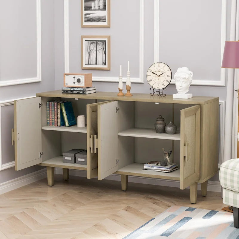 59.84Elegant Vintage 4-Door Cabinet with Linen Decorated Doors,for Bedroom,Living Room,Office,Easy Assembly