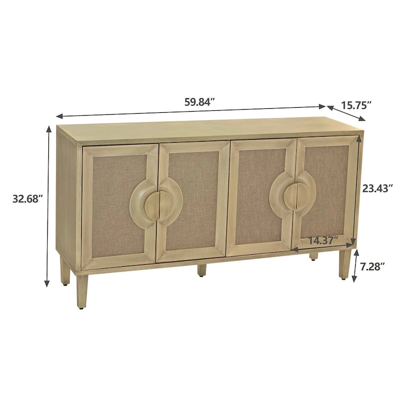 59.84Elegant Vintage 4-Door Cabinet with Linen Decorated Doors,for Bedroom,Living Room,Office,Easy Assembly