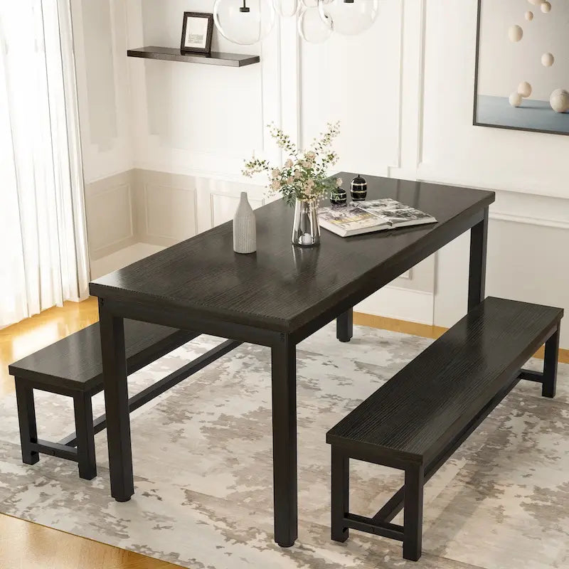 3-Piece Dining Table Set with Two Benches for 4-6 Persons