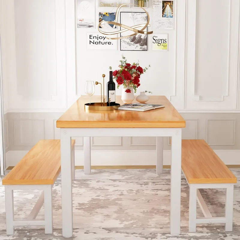 3-Piece Dining Table Set with Two Benches for 4-6 Persons