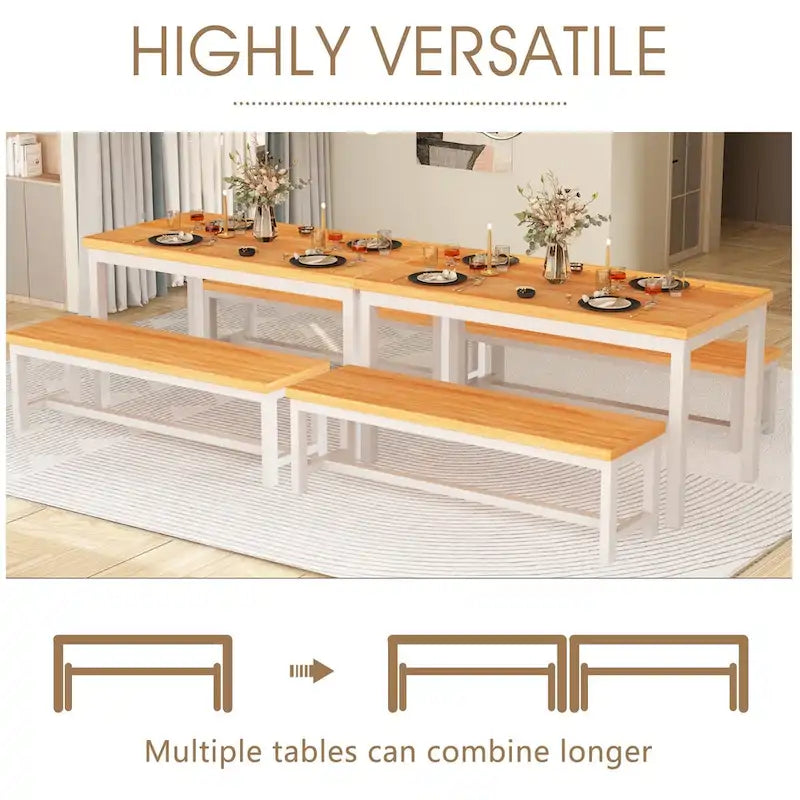 3-Piece Dining Table Set with Two Benches for 4-6 Persons