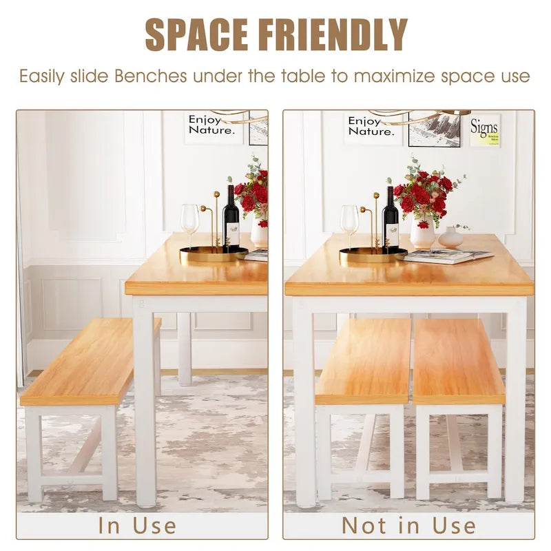 3-Piece Dining Table Set with Two Benches for 4-6 Persons