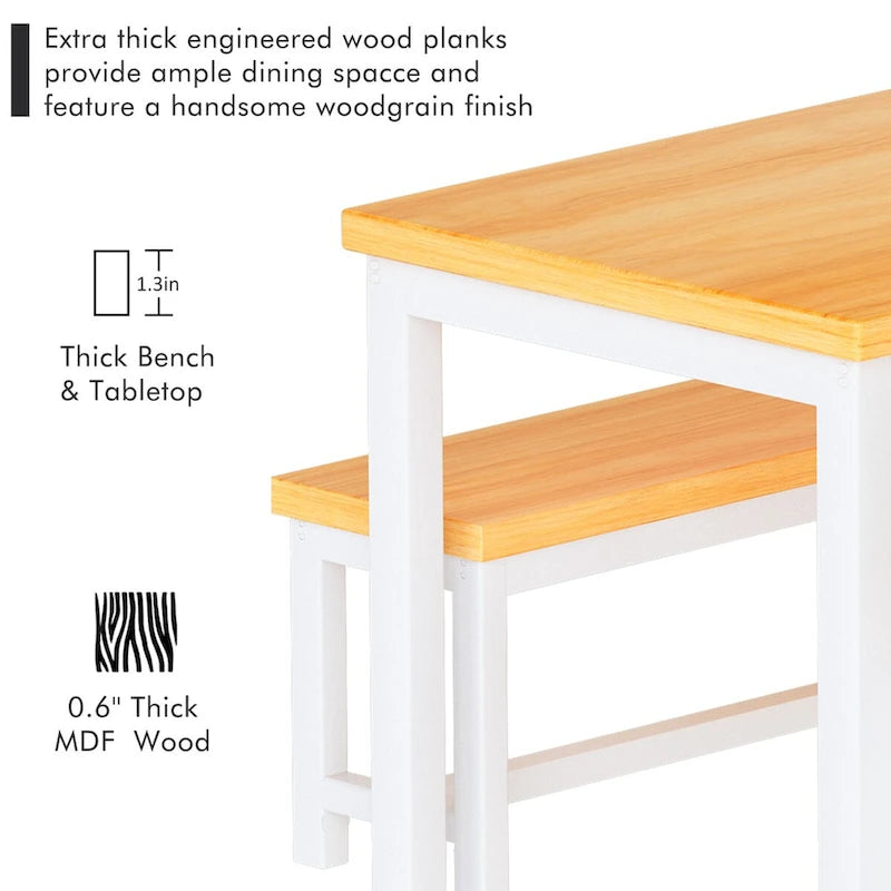 3-Piece Dining Table Set with Two Benches for 4-6 Persons