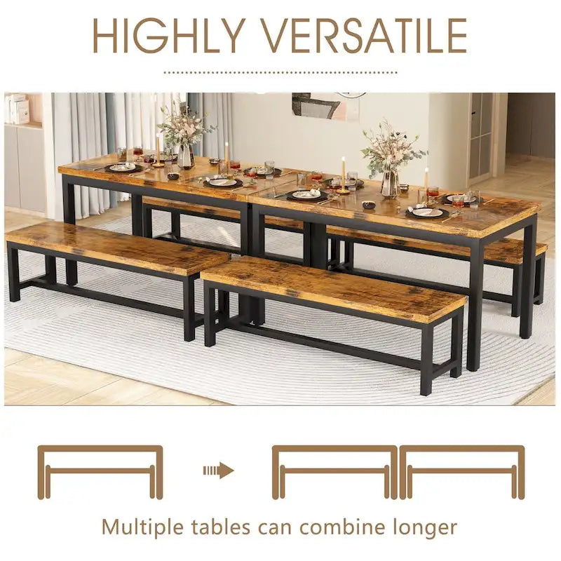 3-Piece Dining Table Set with Two Benches for 4-6 Persons