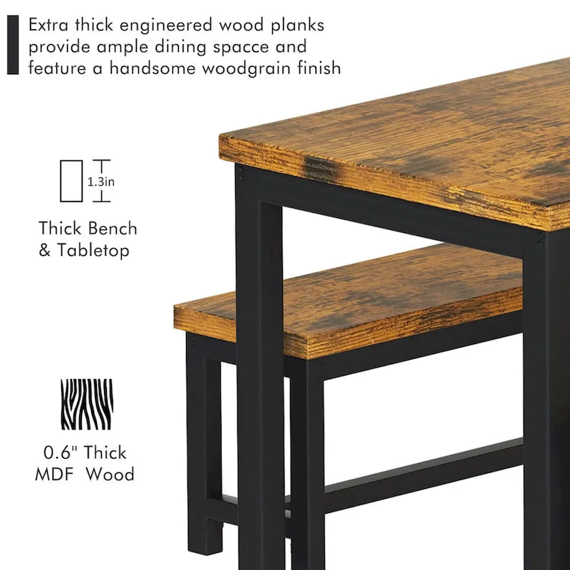 3-Piece Dining Table Set with Two Benches for 4-6 Persons