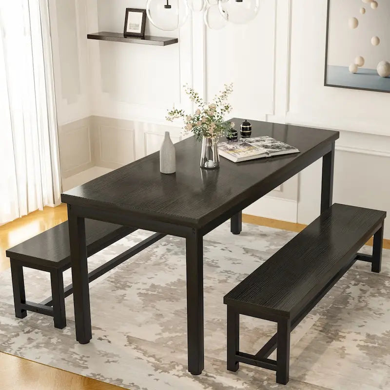 3-Piece Dining Table Set with Two Benches for 4-6 Persons