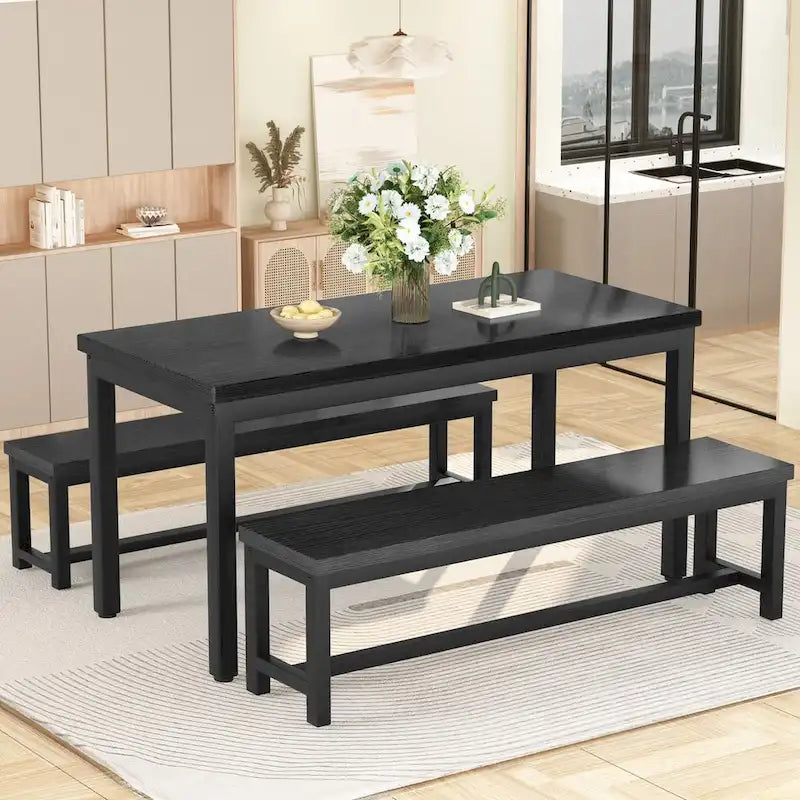3-Piece Dining Table Set with Two Benches for 4-6 Persons