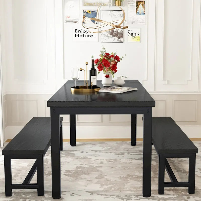 3-Piece Dining Table Set with Two Benches for 4-6 Persons